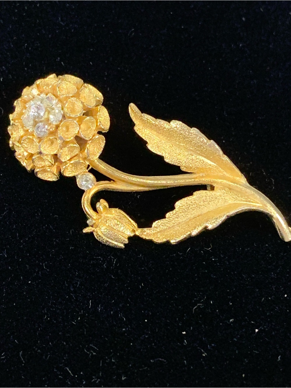 Vintage BSK Gold Tone Rhinestone Flower Brooch